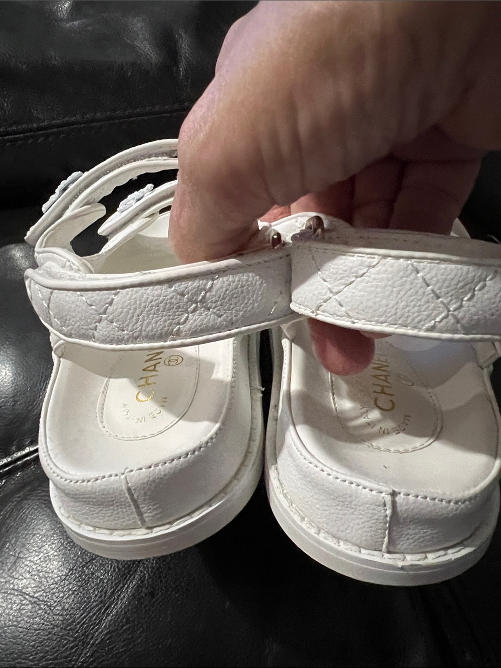 Fashion White Quilted Logo Strap Sandals - Picture 4 of 11